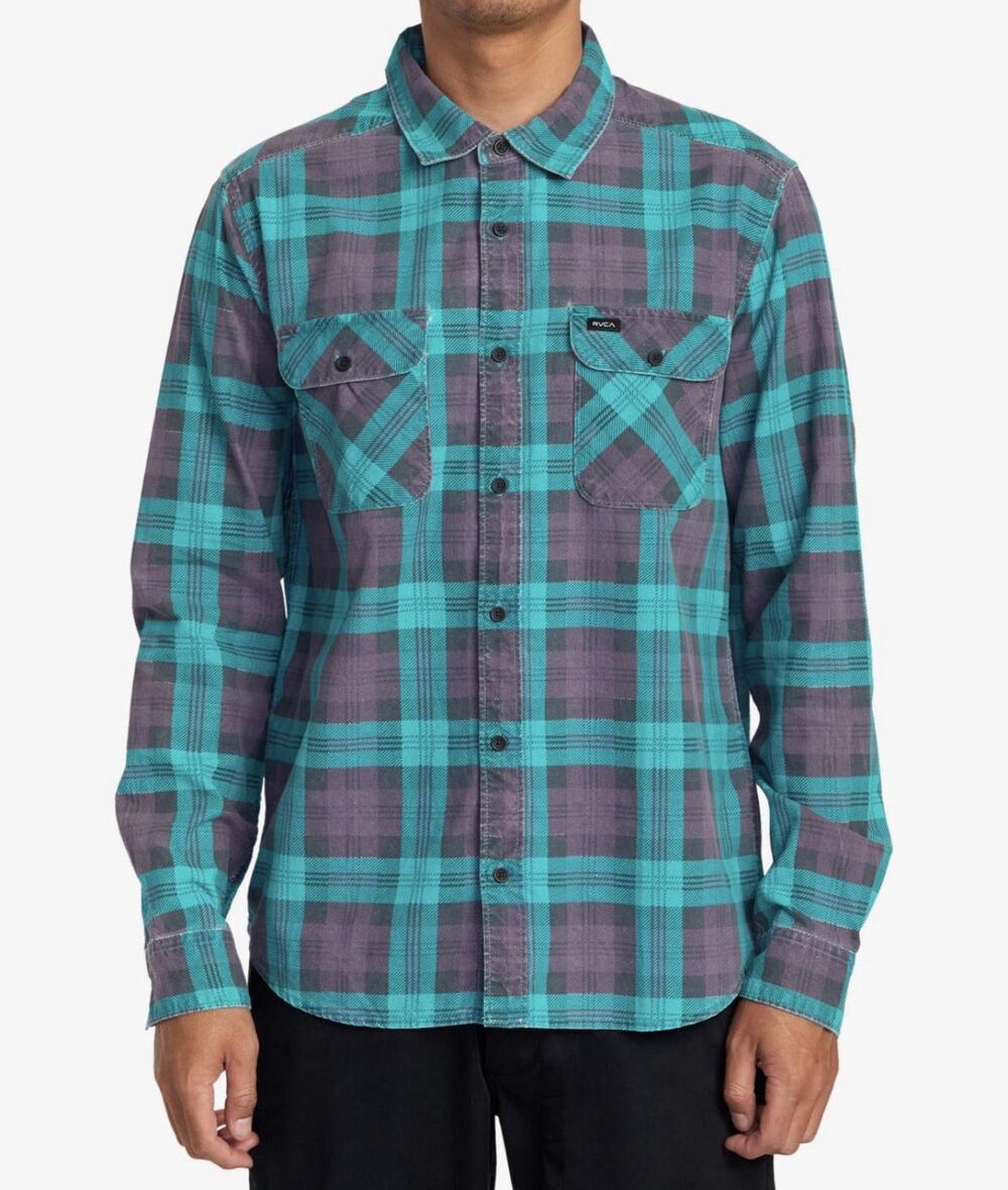 RVCA Men's Panhandle Flannel Plaid Button Down Long Sleeve Shirt Medium Skate